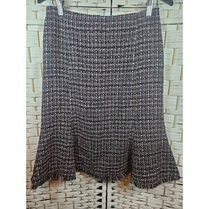 Chapter One Womens Flared Tweed Skirt Fringe Hem Sz 6 Work Career Twee